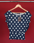 NAVY POLKA SLOUCH TOP